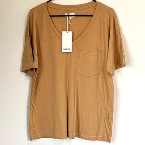 NEW MATE the Label Oversized Gold/Yellow Pocket V Neck Tee - Large